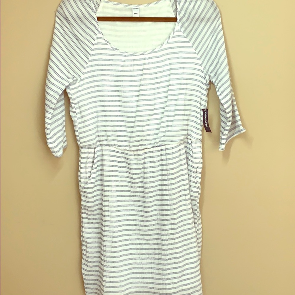 Old navy med gauze white stripe dress NWT